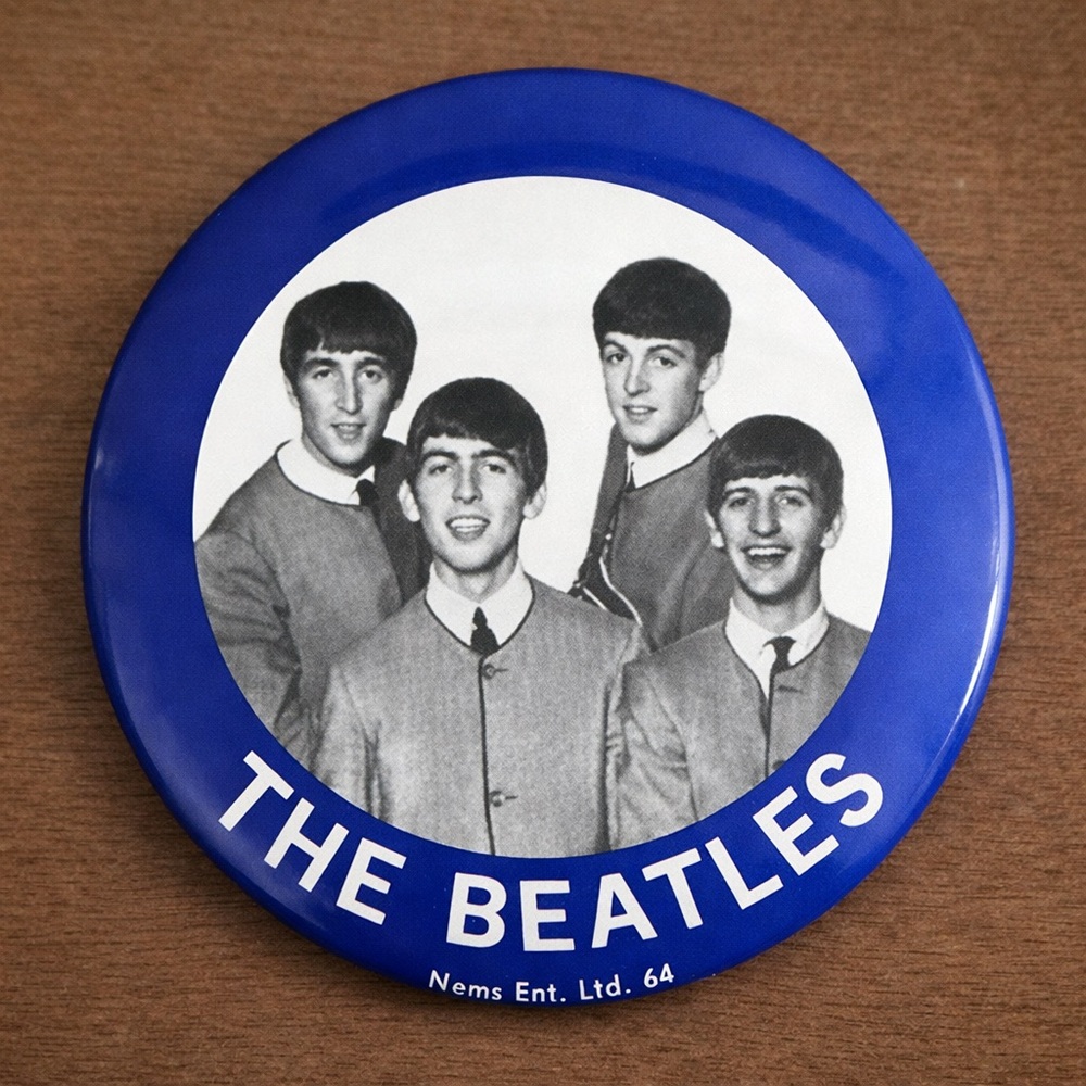 Vintage 1964 Beatles NEMS Pinback Button Original Beatlemania Blue White